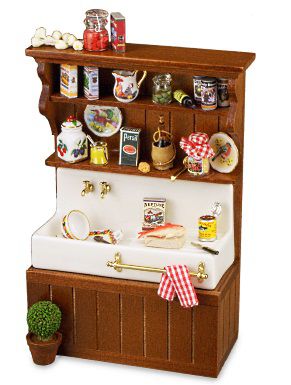 Küchenwaschbecken - braun dekoriert für Puppenstuben